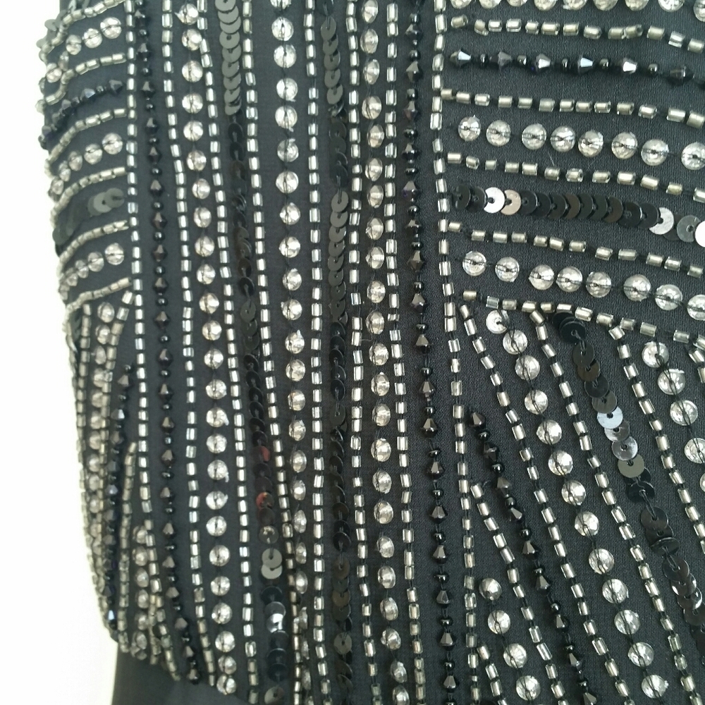 Parker 100% Silk Black Sequin Beaded Mini Dress S… - image 6